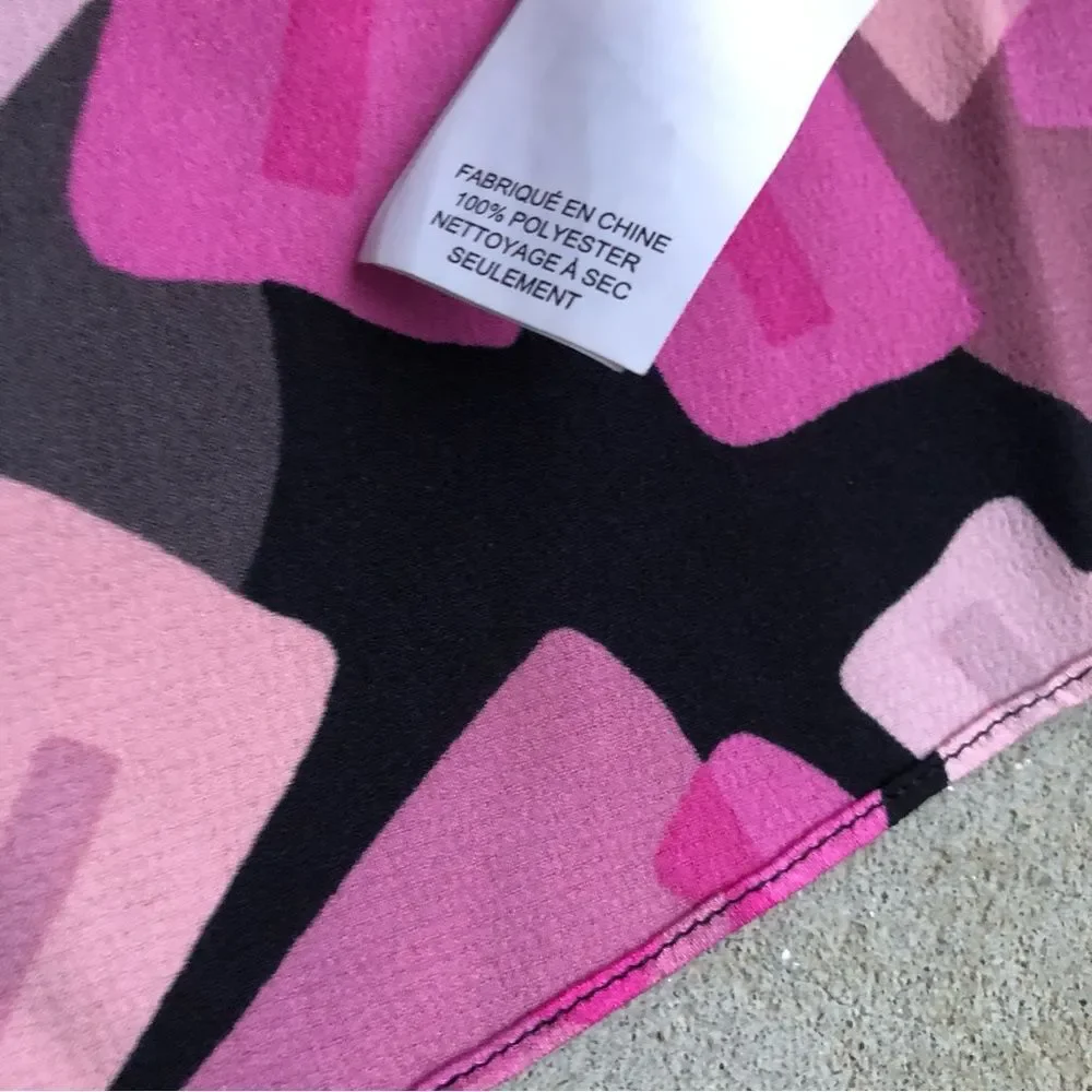 Kate Spade Wallflower Tie Neck Blouse Top Shell Pink Black Floral Printed S